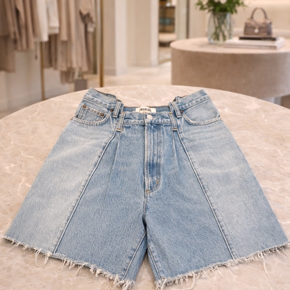 Agolde Pants - AGOLDE Production Sample Denim Shorts Panel Seam Raw Hem Size 27